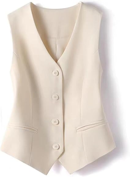 Photo 1 of  Womens Sleeveless Suit Vests Dressy Casua Button Up Blazer Vest Tops(beige, Medium)