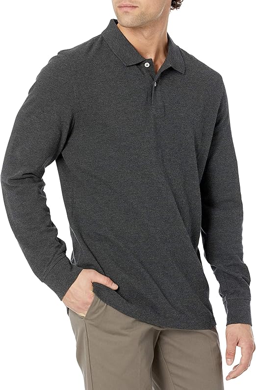 Photo 1 of Amazon Essentials Long-Sleeve Polo Shirt for Men, Slim Fit Pique, GREY, X-Large