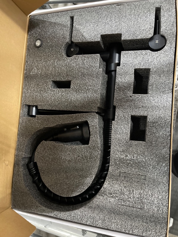 Photo 1 of Fonveth Wall Mount Kitchen Faucet, 8 Inch Center Wall Mount Kitchen Sink Faucet with Pull Down Sprayer, Commercial, Black