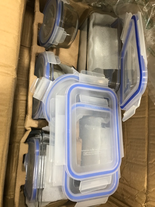 Photo 1 of Amazon Basics 20-Piece Glass Food Storage Containers, includes 10 Bases and Plastic Lids, Transparent, Blue