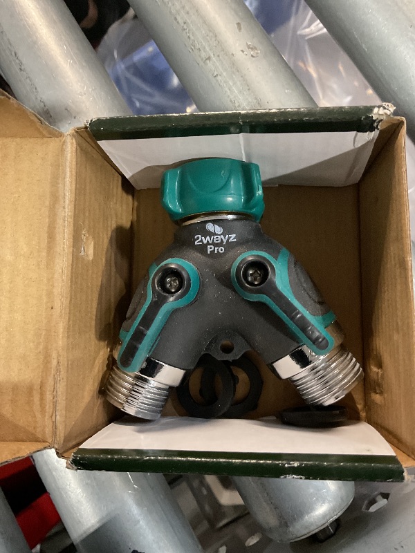 Photo 1 of 2WAYZ Hose Splitter 2 Way Heavy Duty - Outdoor Faucet and Garden Hose Splitter - Durable Water Spigot Splitter Y Adapter - All-Metal Water Hose Connector with Shut-Off Valve - 4" x 4" x 1.5"