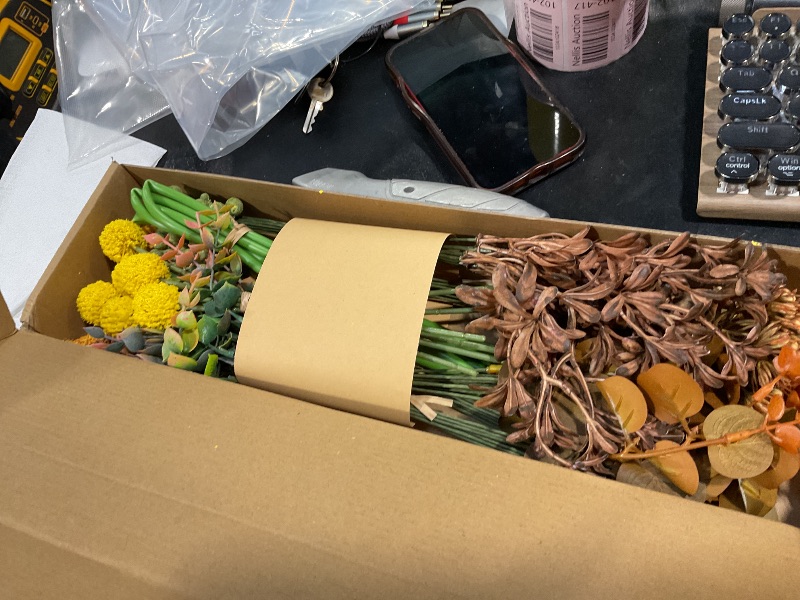 Photo 1 of Floroom Artificial Greenery Stems Box Set, 62pcs with 7 Kinds of Faux Greenery Flowers Picks for DIY Bridal Bouquets Wedding Floral Arrangement Table Centerpieces, Terracotta & Amber