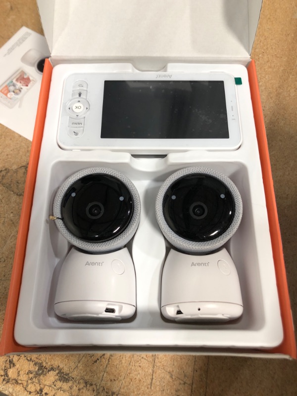 Photo 1 of ARENTI Split-Screen Baby Monitor 2 Cameras, Audio Monitor with Two 2K UHD WiFi Cameras,720P 5" Color Display,Night Vision,Cry Detection,Motion Detection,Temp&Humidity Sensor,Two Way Talk,App Control