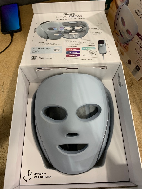 Photo 1 of Shark CryoGlow LED Face Mask (FSA/HSA Eligible*) with Under-Eye Cooling, Anti-Ageing & Blemish Repair, Red & Blue LED, Infrared Light Therapy, USB-C, Remote Control, Storage Bag, Blue Frost, FW312