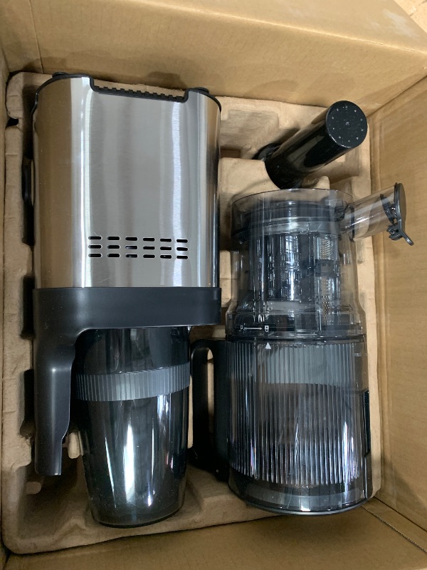 Photo 1 of AMZCHEF Cold Press Juicer, Juicers Machines - 5.2" Large Feed Chute for Whole Fruits & Vegetables, Stainless Steel Slow Masticating Juice Easy to Clean, Large Auger, Triple Strainers, Silver