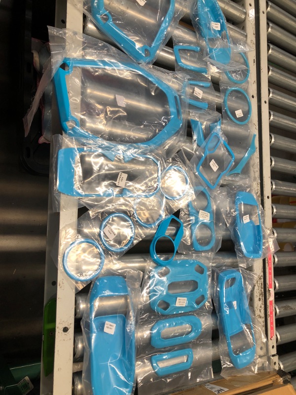 Photo 1 of 23PCS Full Set Interior Decoration Trim Kit for Jeep Wrangler JL JLU Gladiator JT 2018-2023 Steering Wheel Door Handle Air Conditioning Vent Cup Holder Reading Light Headlight Gear Cover (Light Blue)