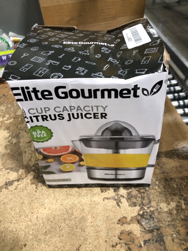 Photo 1 of **FOR PARTS ONLY** Elite Gourmet ETS623 BPA-Free Electric Citrus Juicer, Compact, Large Volume, Pulp Control, Oranges, Lemons, Limes, Grapefruits with Easy Pour Spout, 24oz, Black/Stainless Steel