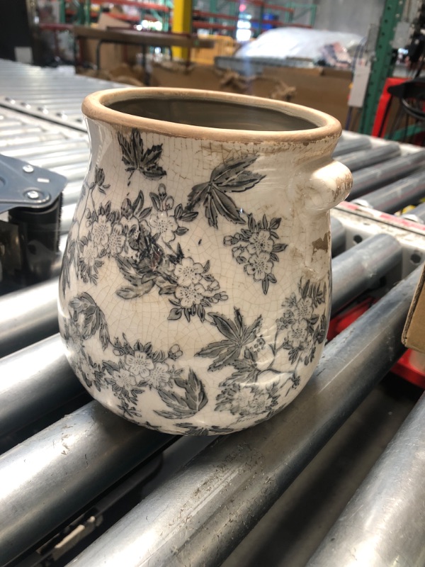 Photo 1 of Vintage Grey Ceramic Ice Crack Glaze Flower Pot with Drainage Holes and With Handle, Country Rustic Planters for Indoor and Outdoor,Tuscan Decor,Home,Living Room, Garden Decor, Gardening Gift (Grey)