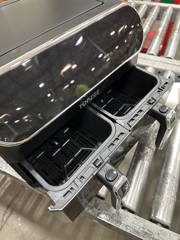 Photo 1 of **PARTS ONLY, NON FUNCTIONAL** TOPZEE 8-QT Large Air Fryer - Dual Basket Airfryer with Easy View Windows, Preheat, Air Fry, Roast, Broil, Bake, Dehydrate, 2 Independent 4 QT Nonstick Dishwasher Safe Baskets, Black