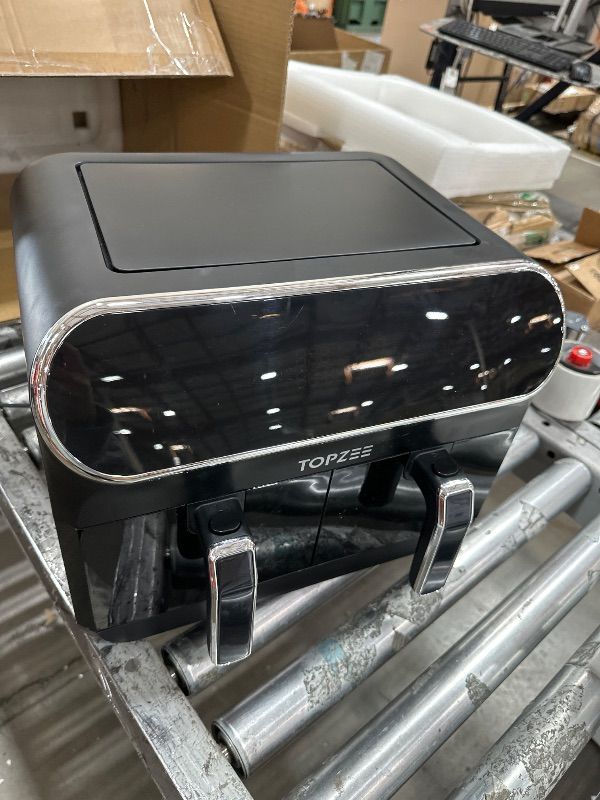 Photo 1 of **PARTS ONLY, NON FUNCTIONAL** TOPZEE 8-QT Large Air Fryer - Dual Basket Airfryer with Easy View Windows, Preheat, Air Fry, Roast, Broil, Bake, Dehydrate, 2 Independent 4 QT Nonstick Dishwasher Safe Baskets, Black