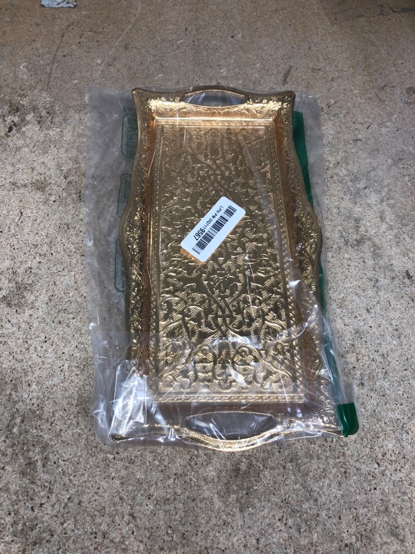 Photo 1 of Metal Serving Tray with Raised Edges, Vintage Design Tray, Rectangular Metal Serving Tray, Decorative Serving Platter, Turkish Ottoman Coffee Tea Beverage Serving Square Tray (Gold)