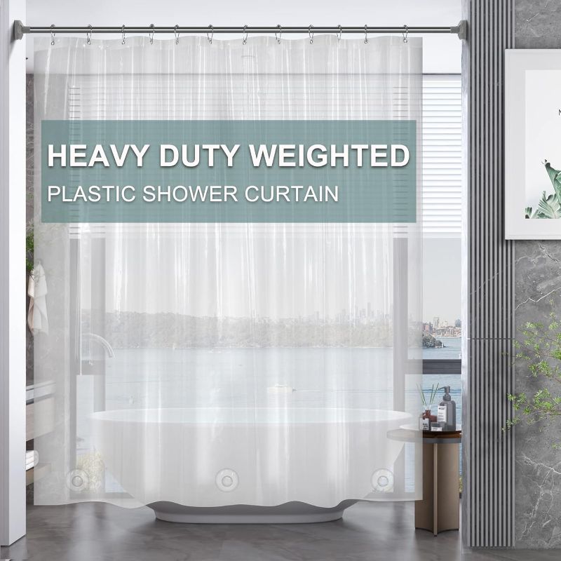 Photo 1 of AmazerBath Plastic Shower Curtain Clear Premium PEVA, Clear Shower Curtain Heavy Duty 8G, Weighted Shower Curtains for Bathroom Accessories with 3 Big Stones and 12 Rustproof Grommets, 72x72 Inches