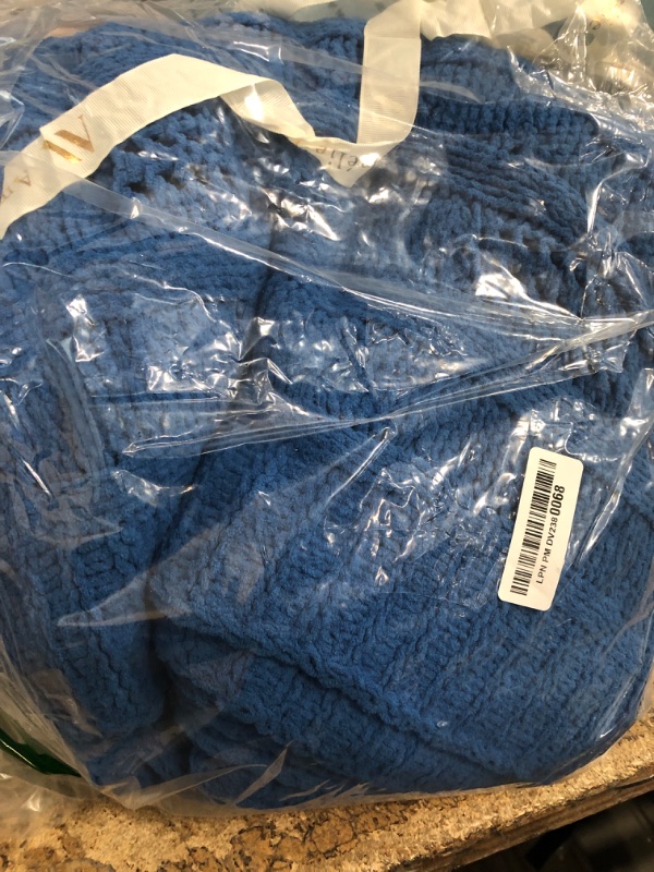 Photo 1 of Amélie Home Chunky Knit Chenille Throw Blanket, Breathable Cable Knitted Blanket for Couch, Farmhouse Decorative Throw for Sofa Chair Bed,Blue,60 x 80 inch