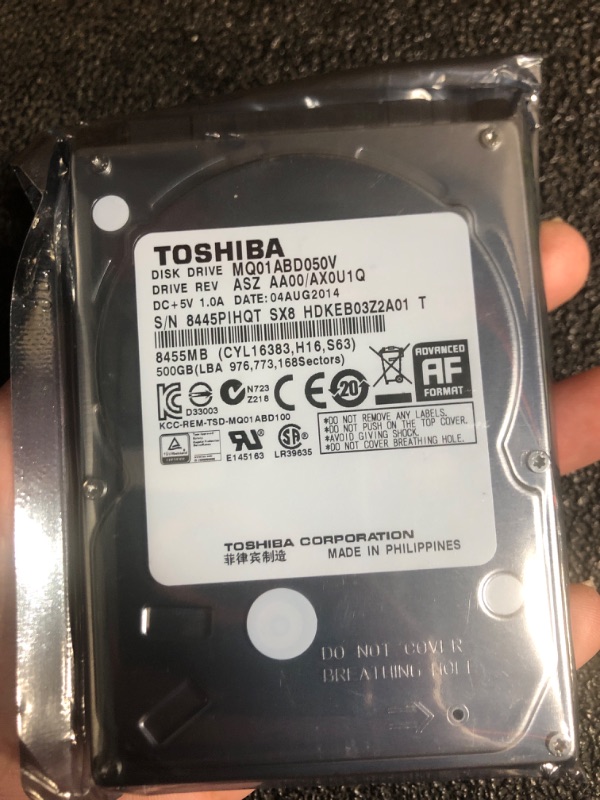 Photo 1 of 500GB Toshiba 2.5-inch SATA laptop hard drive (5400rpm, 8MB cache) MQ01ABD050V (Renewed)