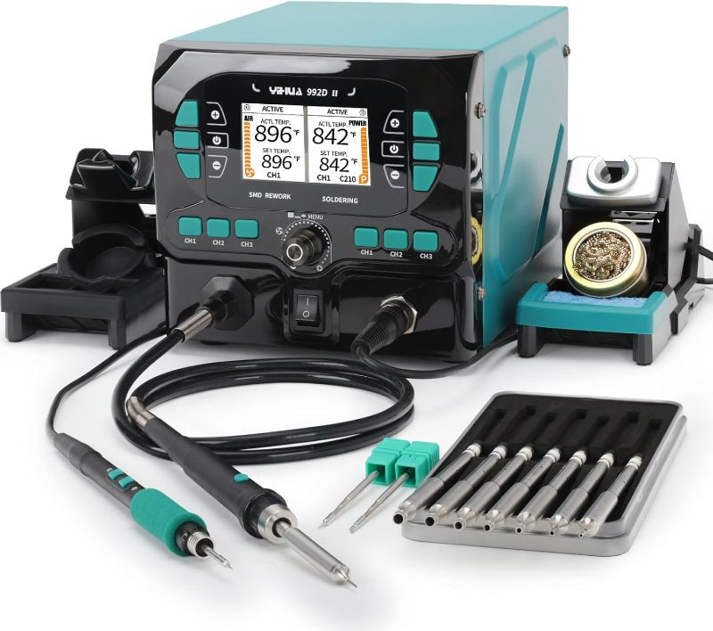 Photo 1 of **MISSING ALL EXTRA PARTS SHOWN IN STOCK PHOTO**
YIHUA 992D-II 2-IN-1 Precision Soldering Kit with Hot Air Pencil and C210 Soldering Iron, Precision Soldering Station with Dynamic LCD Display, Low-Wear...