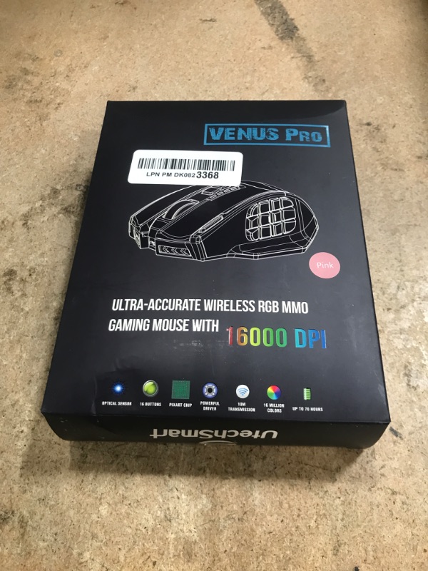 Photo 1 of UtechSmart Venus Pro Wireless MMO Gaming Mouse, 16,000 DPI Optical Sensor, Wired/Wireless Dual Modes, 16M Chroma RGB Lighting, 16 Programmable Buttons, Ergonomic Design, Up to 70H, Pink