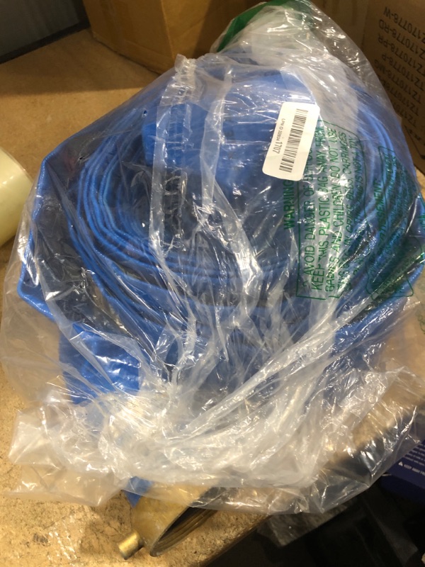 Photo 1 of 3" x 50' Heavy Duty Discharge Hose with NPT Pin Lug and Nipple Fittings, Reinforced BLue PVC Pool Backwash Hose, Connect To Pump and Pipe Threaded Outlet