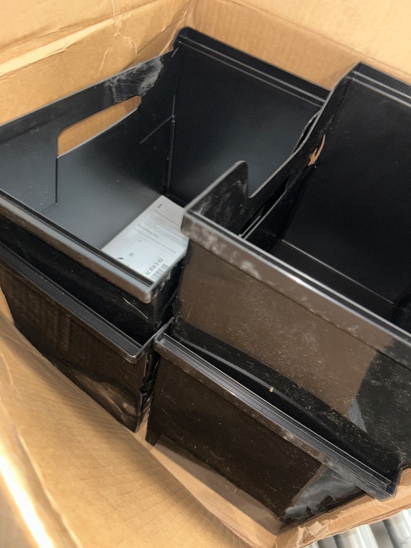 Photo 1 of IRIS USA Large Portable Desktop File Box with Open Lid, 4 Pack, Side Handles, Hanging File Folders, Tabs & Inserts, Letter Size, Magazines, Newspapers, Mail, Books, Notebooks, Black