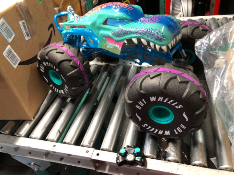 Photo 1 of ***DAMAGED - PLASTIC FRAME BENT - SEE PICTURES - UNABLE TO TEST***
Hot Wheels Monster Trucks RC Toy, Large Remote-Control 1:6th Scale Mega-Wrex, All-Terrain Tires, 2ft+ Long