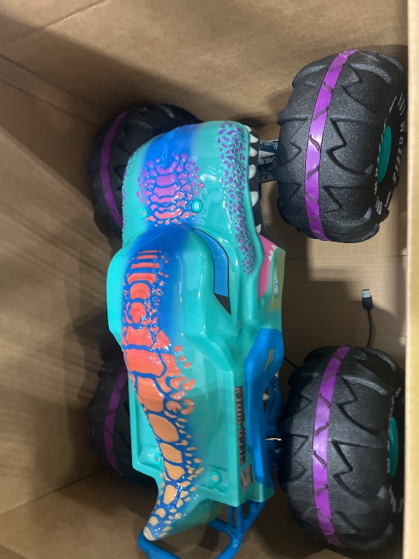 Photo 1 of ***DAMAGED - PLASTIC FRAME BENT - SEE PICTURES - UNABLE TO TEST***
Hot Wheels Monster Trucks RC Toy, Large Remote-Control 1:6th Scale Mega-Wrex, All-Terrain Tires, 2ft+ Long