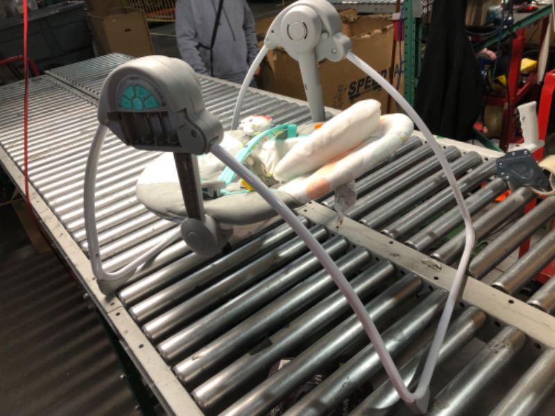 Photo 1 of ***MISSING BATTERY COVER - NO PACKAGING - SEE PICTURES - UNABLE TO TEST***
Bright Starts Portable Automatic 6-Speed Baby Swing with Adaptable Speed, Taggies, Music, Removable-Toy-Bar, 0-9 Months 6-20 lbs (Whimsical Wild)