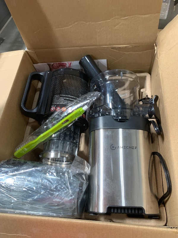 Photo 1 of AMZCHEF Cold Press Juicer, Juicer Machines - 5.2" Large Feed Chute for Whole Fruits & Vegetables, Stainless Steel Slow Masticating Juicer Easy to Clean, Large Auger, Triple Strainers, Silver