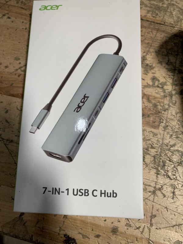 Photo 1 of Acer USB C Hub, 7 in 1 USB C to HDMI Splitter, 2 USBA 3.1 GEN1 and 5Gbps Type-C Data Port, Type C Adapter with 4K HDMI Port, PD 100W Charging, SD Card Reader, for Laptop, PC, Desktop and More