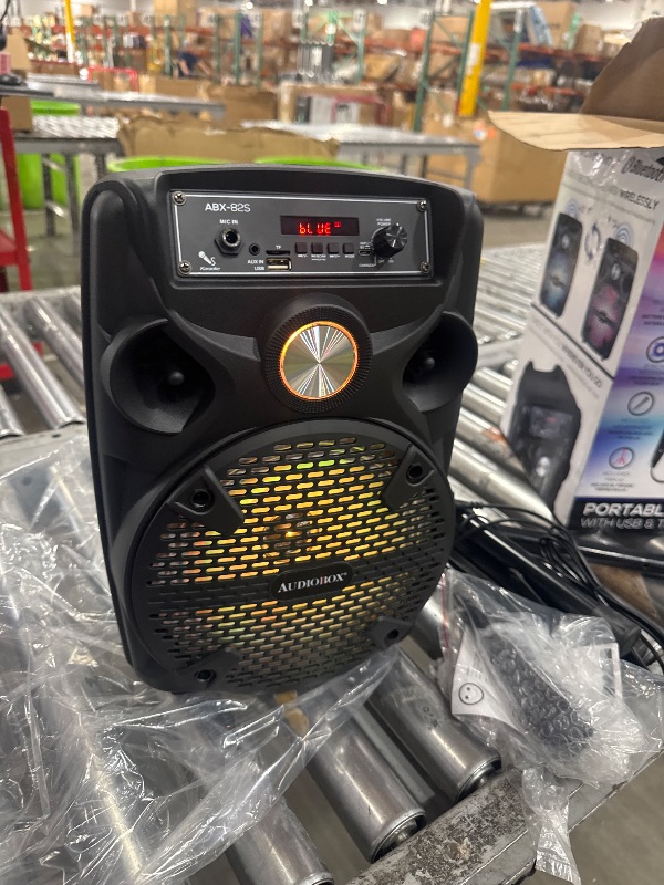 Photo 1 of *SOUNDS WEIRD WHEN LOUDER/POWERS ON* Audiobox ABX-82S Portable 8" PA Speaker with Stand, WaveSync™ Technology, Bluetooth, LED Lights, 1100W - Includes Microphone & USB Cable