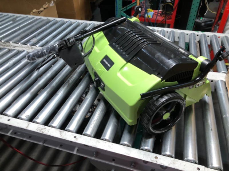 Photo 1 of ***MAJOR DAMAGE - REAR FLAP DAMAGED - REAR WHEELS BROKEN OFF - SEE PICTURES - UNABLE TO TEST***
GreenSweep V2 - Artificial Grass Electric Sweeper Rake Vacuum 45L Collection Bag,5 Adjustable Heights, Foldable Handle