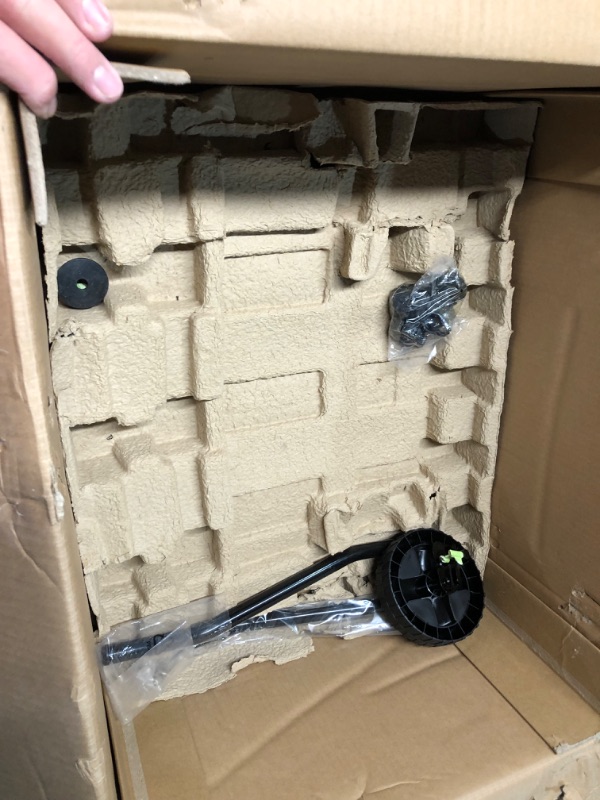 Photo 1 of ***MAJOR DAMAGE - REAR FLAP DAMAGED - REAR WHEELS BROKEN OFF - SEE PICTURES - UNABLE TO TEST***
GreenSweep V2 - Artificial Grass Electric Sweeper Rake Vacuum 45L Collection Bag,5 Adjustable Heights, Foldable Handle