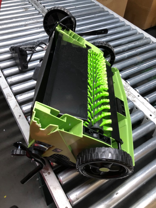 Photo 1 of ***MAJOR DAMAGE - REAR FLAP DAMAGED - REAR WHEELS BROKEN OFF - SEE PICTURES - UNABLE TO TEST***
GreenSweep V2 - Artificial Grass Electric Sweeper Rake Vacuum 45L Collection Bag,5 Adjustable Heights, Foldable Handle