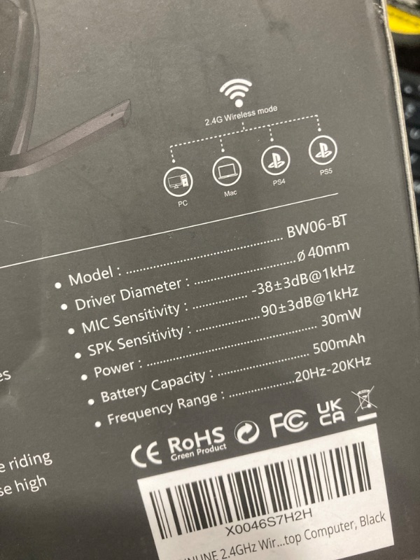 Photo 1 of BINNUNE Wireless Gaming Headset with Mic for PS5, PS4, PC, Mac, Wireless Headphones, 2.4GHz Bluetooth Gaming Headset, Wireless Headsets with Flip Mic for Laptop Computer, Black