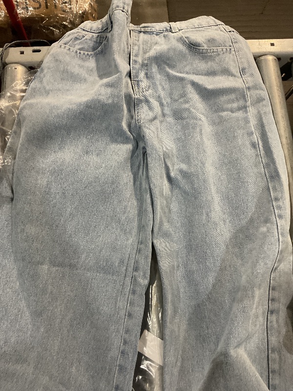 Photo 1 of (Missing button)EXARUS Girls Wide Leg Jeans Denim Pants Baggy High Waisted Teen Casual Straight Loose Fit with Pockets Kids Blue 12Y
