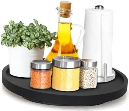 Photo 1 of 10" Oak Wood Lazy Susan Turntable Organizer, Lazy Susan for Cabinet Dining Table Pantry Kitchen Countertop Spice Bathroom Vanity Tray for Counter Dresser Sink Soap Holder Coffee Table Bar Decor Black