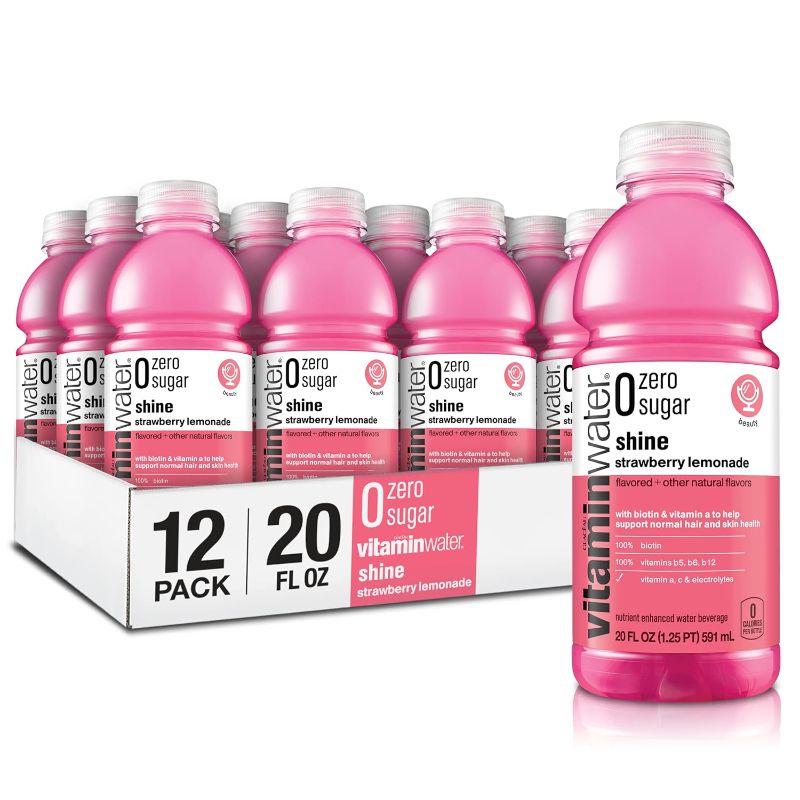 Photo 1 of 
vitaminwater zero sugar shine, electrolyte enhanced water w/vitamins, strawberry lemonade drinks, 20 fl oz, 12 Pack