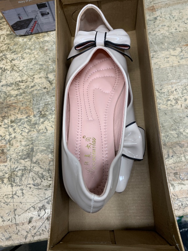Photo 1 of Apricot Leather Flats for Women - Comfortable Pointed Toe Dress Shoes With Bow and Memory Foam Insole - Slip-on Work Flats Size 6.5-7