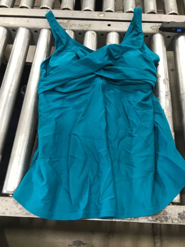 Photo 1 of ANFILIA Tankini Tops for Women Tummy Control Swimsuit Swimwear Top Only No Bottom V Neck Twist Front Swim Tank Top Emerald Green, XL