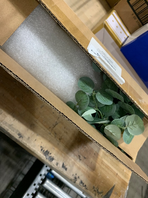 Photo 1 of GLIDLION Artificial Eucalyptus Stems in Glass Vase with Faux Water, 14" Fake Plant Eucalyptus Leaves for Centerpiece Table Decorations Office Farmhouse Wedding Home Decor (Green)