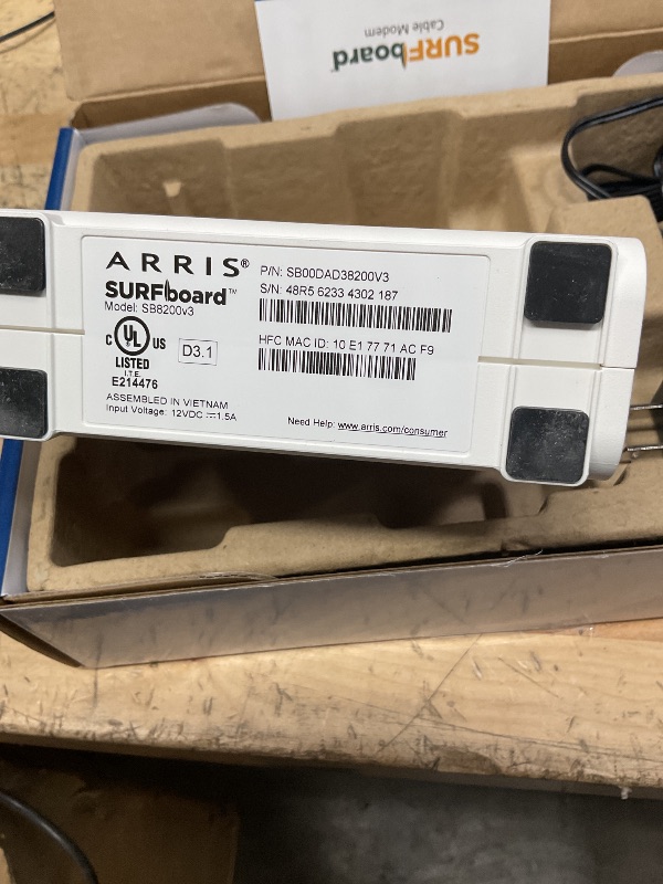 Photo 1 of ARRIS (SB8200) - Cable Modem - Fast DOCSIS 3.1 32x8 Gigabit Cable Modem , Approved for Comcast Xfinity, Cox, Charter Spectrum, & more | 1 Gbps Max Internet Speed, 4 OFDM Channels