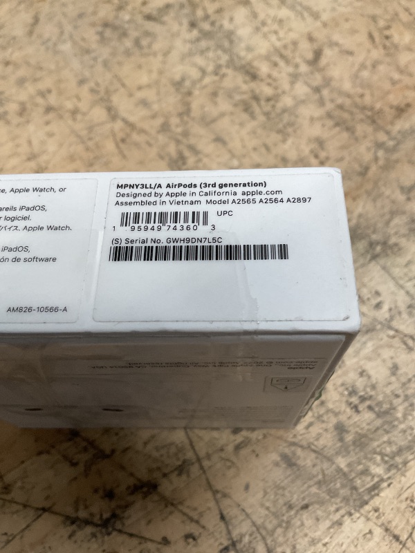 Photo 1 of Apple AirPods (3rd Generation) Wireless Ear Buds, Bluetooth Headphones, Personalized Spatial Audio, Sweat and Water Resistant, Lightning Charging Case Included, Up to 30 Hours of Battery Life**MISSING 1/2 EARBUDS **