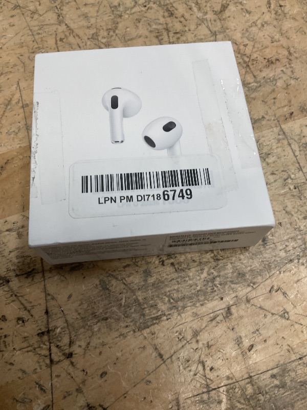 Photo 1 of Apple AirPods (3rd Generation) Wireless Ear Buds, Bluetooth Headphones, Personalized Spatial Audio, Sweat and Water Resistant, Lightning Charging Case Included, Up to 30 Hours of Battery Life**MISSING 1/2 EARBUDS **