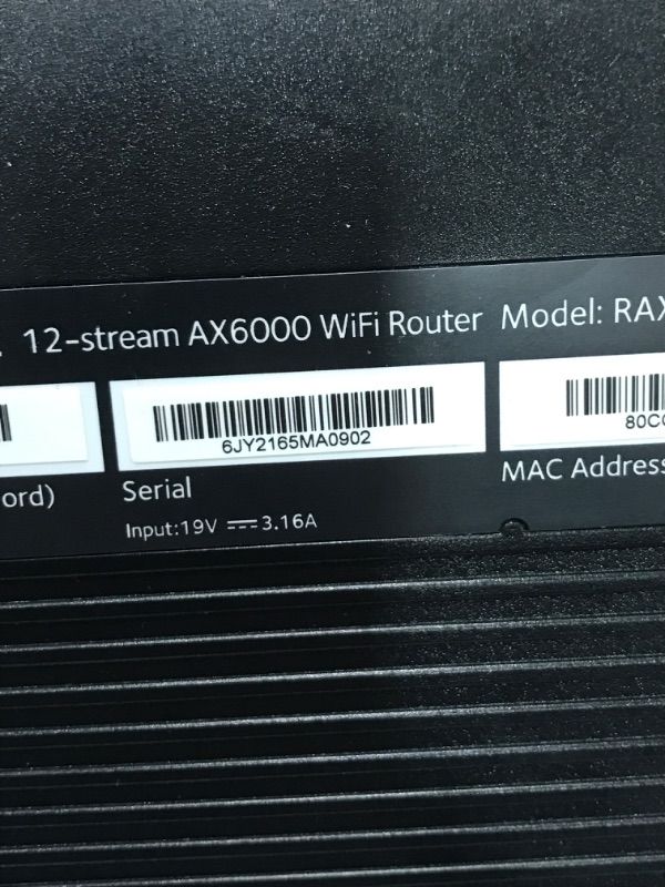 Photo 1 of NETGEAR Nighthawk WiFi 6 Router (RAX120) 12-Stream Dual-Band Gigabit Router, AX6000 Wireless Speed (Up to 6 Gbps), Coverage Up to 3,500 sq.ft. and 30 Devices