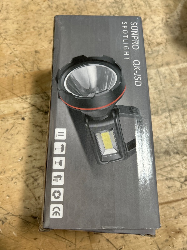 Photo 1 of (POWER TESTED) Rechargeable Spotlight Flashlight, High Lumens Handheld Spotlight,LED Searchlight with Shoulder Strap and USB Output for During Hurricane,Emergency, Storms, Outages,Hunting, Hiking, Camping(Black1)