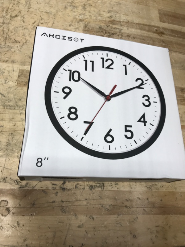 Photo 1 of AKCISOT Wall Clock, Modern Small Wall Clocks Battery Operated 8 Inch, Silent Non-Ticking Analog Classic for Office, Home, Bathroom, Kitchen, Bedroom, School(Black)