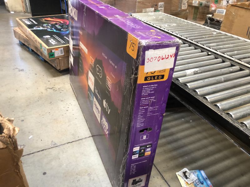 Photo 1 of -PARTS ONLY- Roku Smart TV – 75-Inch Plus Series 4K QLED RokuTV with Roku Voice Remote Pro, Dolby Vision, Striking 4K Resolution, Automatic Brightness, & Seamless Streaming – Live Local News & Sports