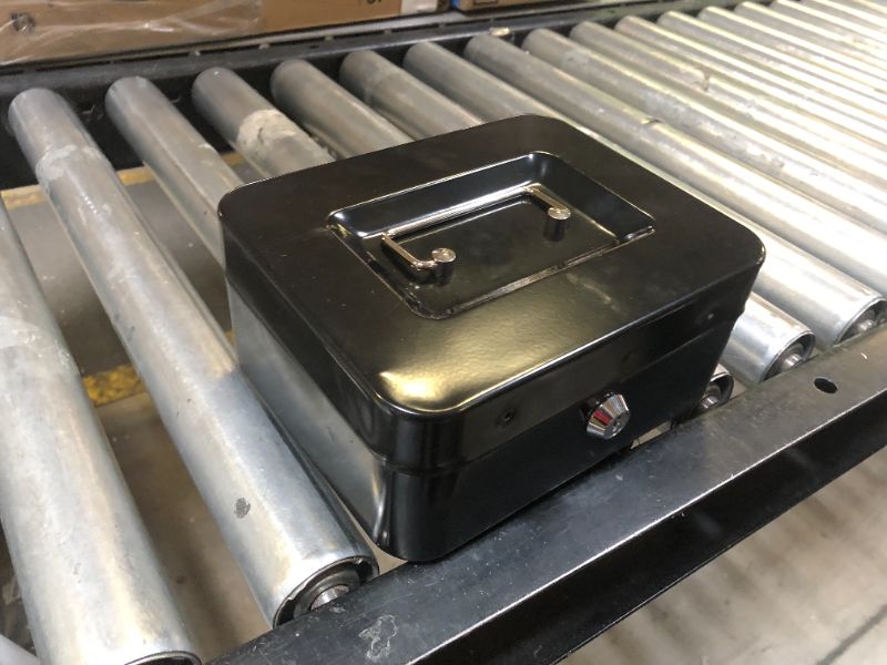 Photo 1 of KYODOLED Medium Cash Box with Money Tray,Small Safe with Key,7.87"x 6.30"x 3.54" Black