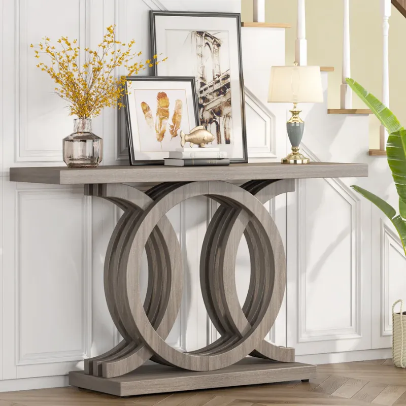 Photo 1 of Farmhouse Console Table, 55" Hallway Sofa Table With Geometric Base