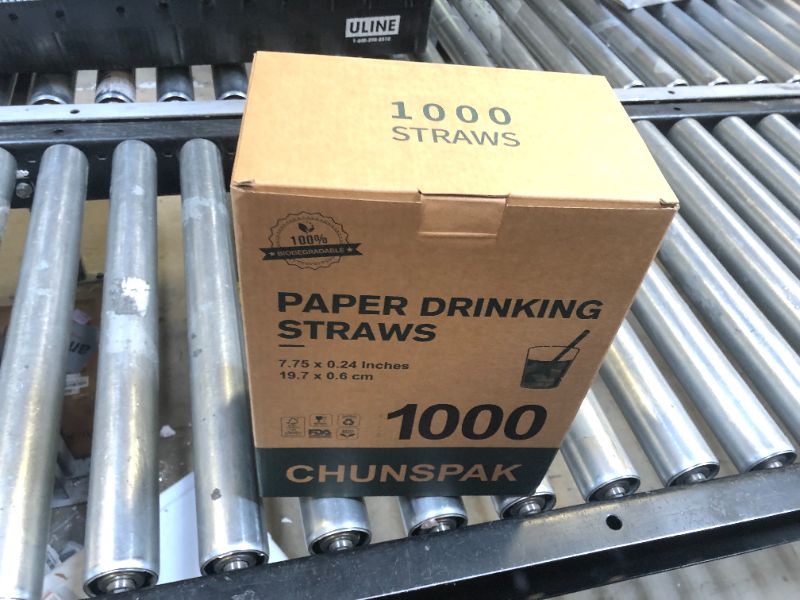 Photo 1 of [1000 Count] Chunspak Pink and White Striped Paper Drinking Straws Bulk, 7.75" x0.24", Unwrapped - Biodegradable and Compostable