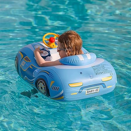 Photo 1 of Baby Pool Float with 3D Car Design, Heavy Duty PVC Baby Swim Float, Toddler Pool Float, Swimming Floats Seat Boat with Steering Wheel for 12-18, 12-24 Months, Age 2-3, 1-4 Years Girl Boy
