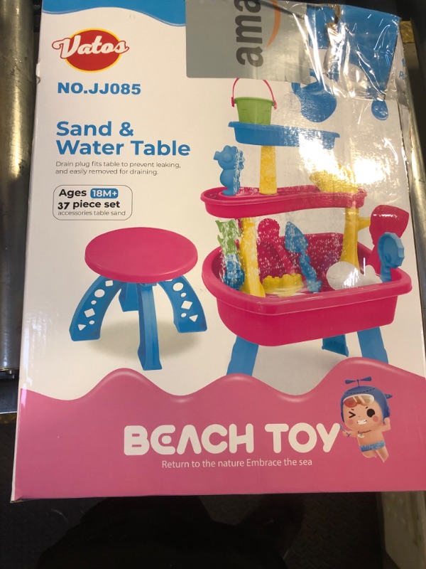 Photo 1 of VATOS 3-Tier Sand Water Table for Toddlers, 37-Piece Kids Water Table Splash Pond Toys Set for Outside Outdoor Backyard, Toddlers Activity Sensory Water Play Table Summer Toys for Girls, Pink